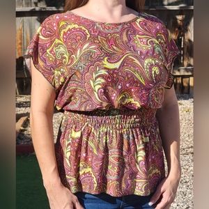 Pink & Yellow Paisley Top (M) by ACE Fashion